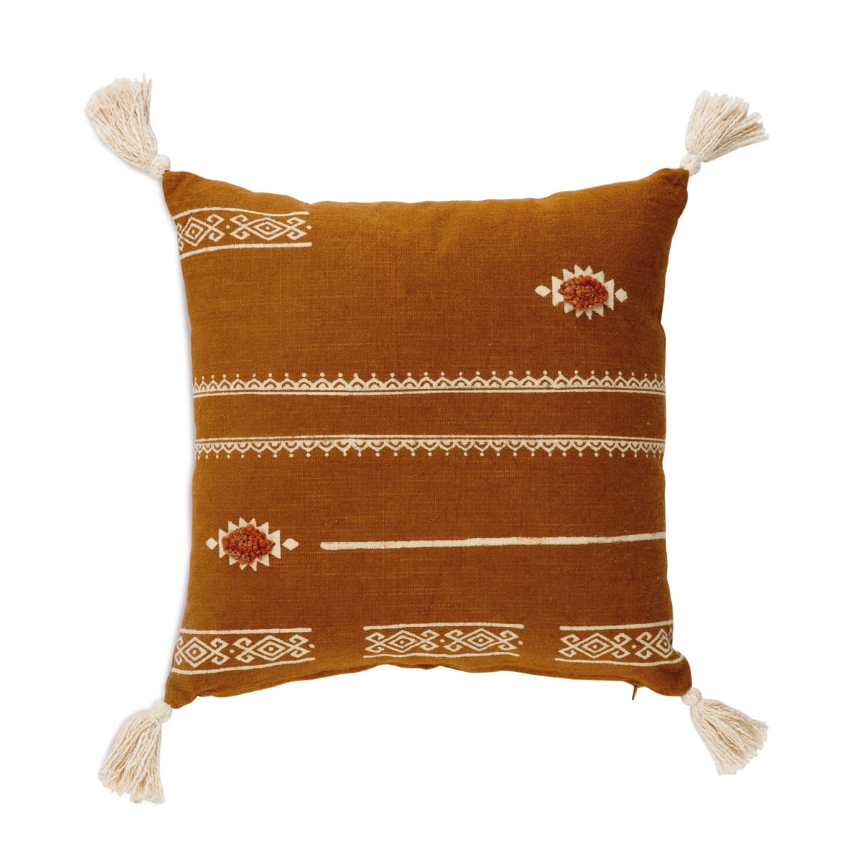 Cojín con pompones marrón étnico 45x45 de algodón