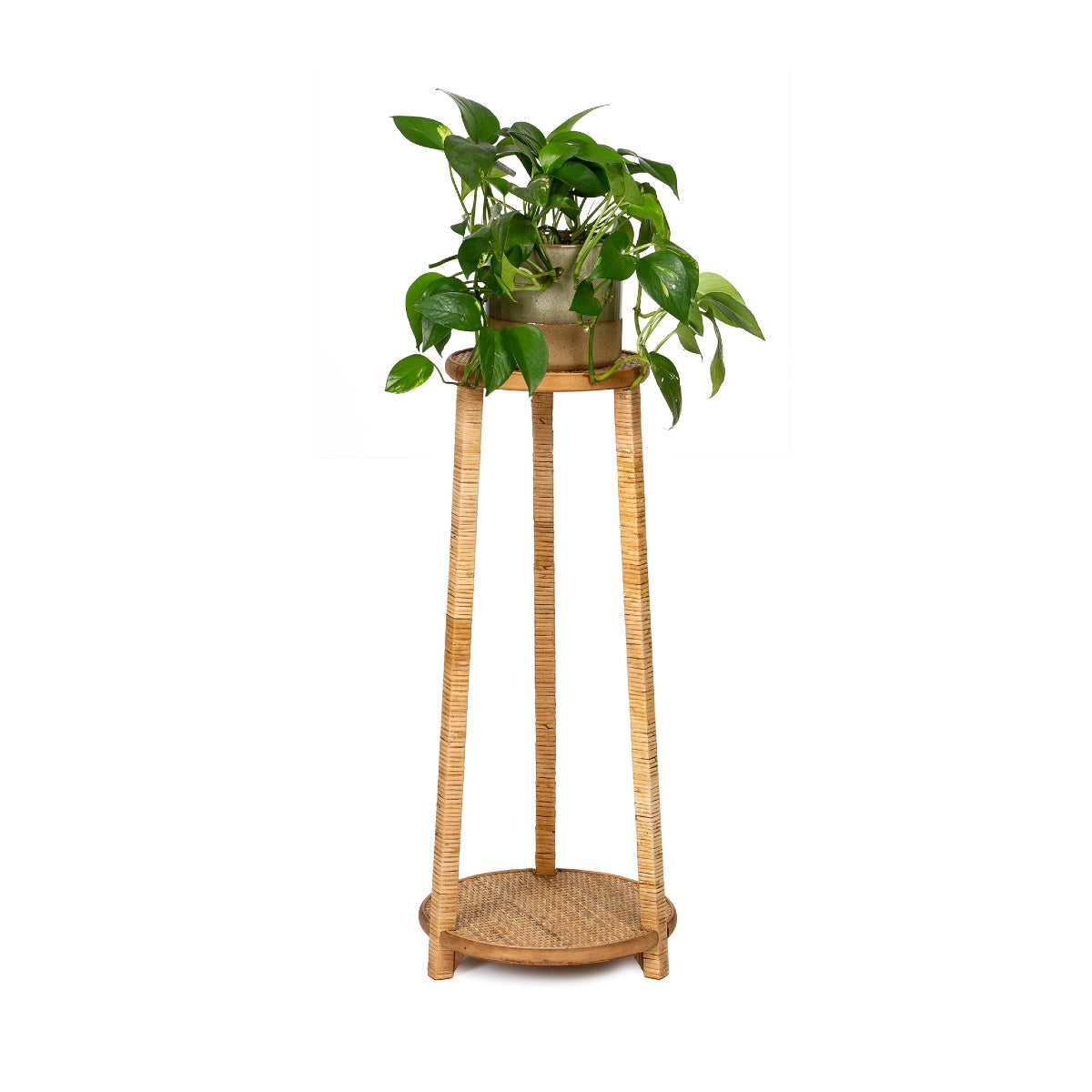 Peana de ratán y madera para plantas
