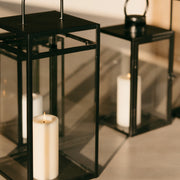 Portavelas industrial negro de metal con asa cuadrada 46cm