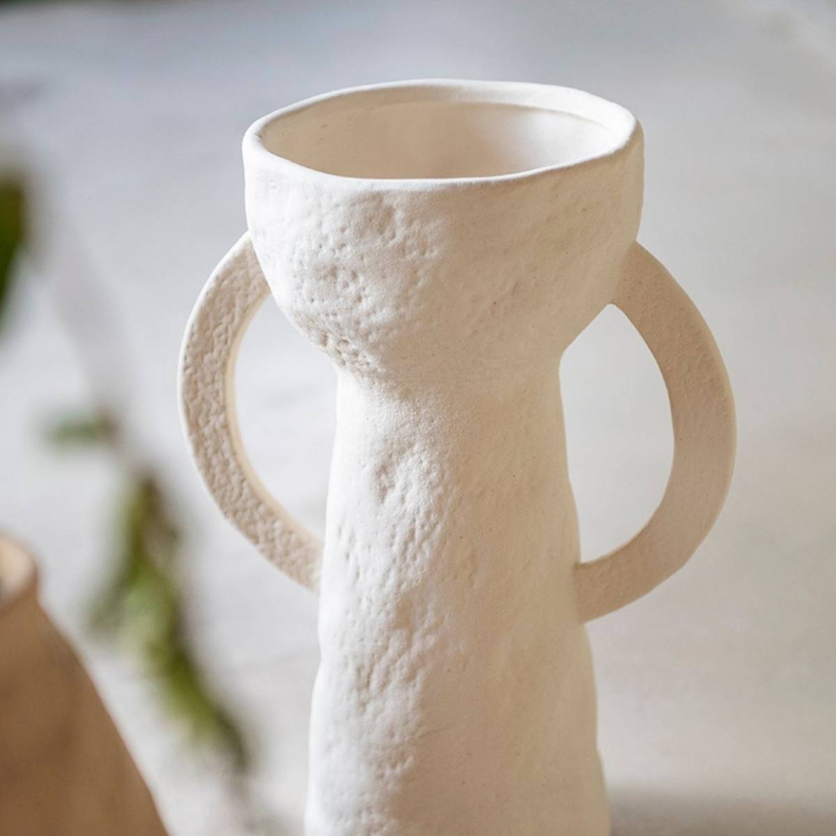 Jarrón decorativo de gres Dulia blanco 28 cm