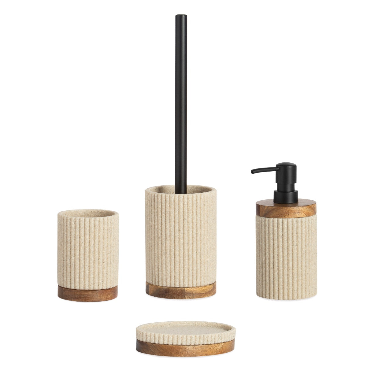 Portacepillos de baño de madera y resina beige