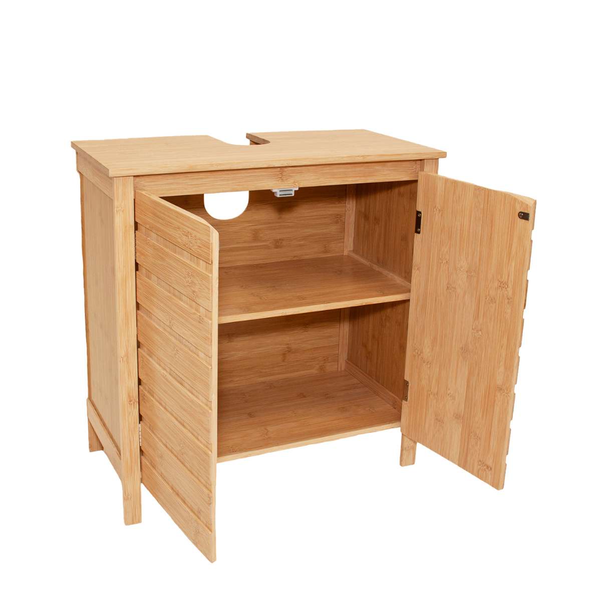 Mueble bajo lavabo de bambú con estante