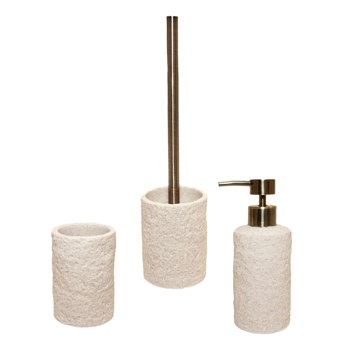 Detalle de accesorios de baño beige textura