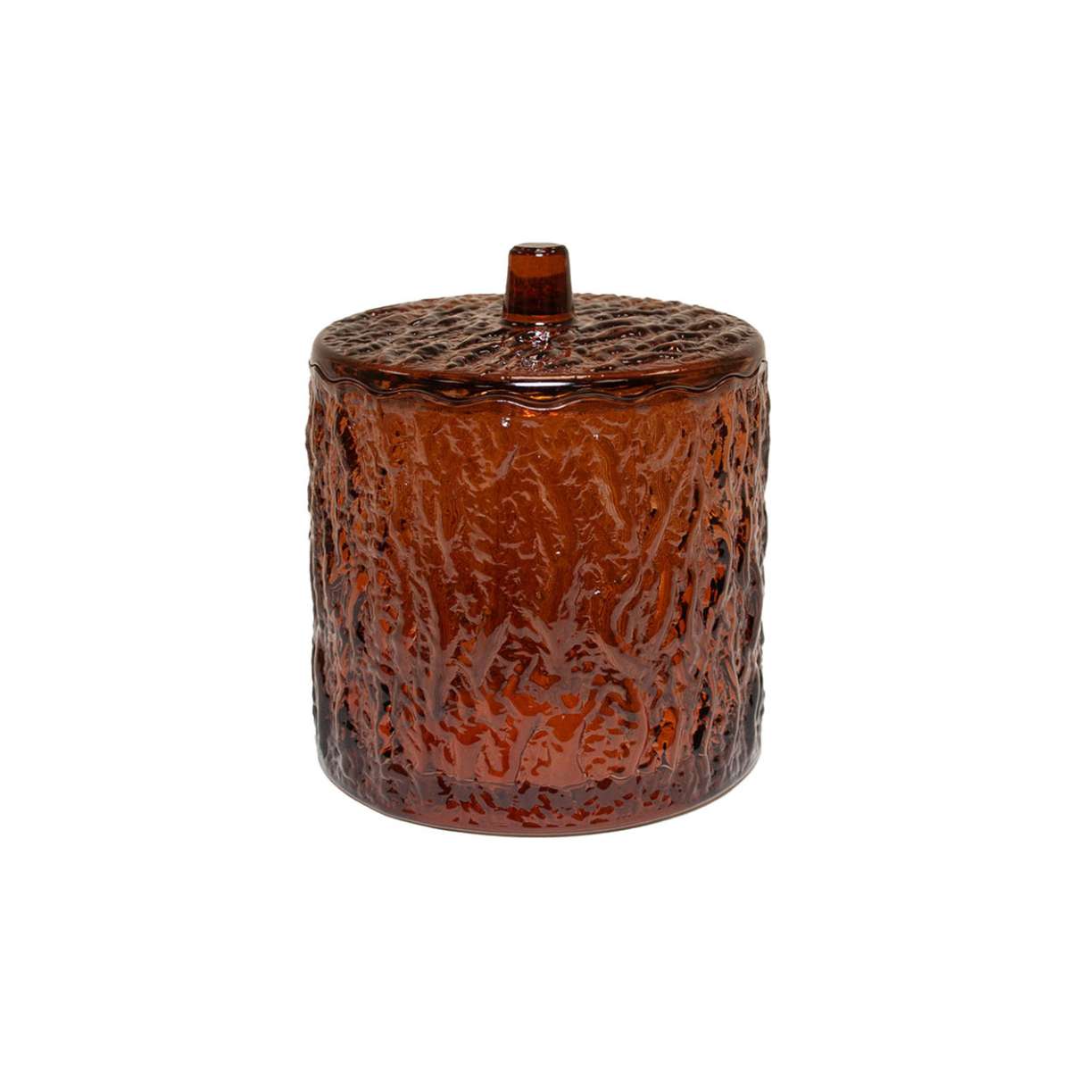 Bote de vidrio vintage marrón con tapa