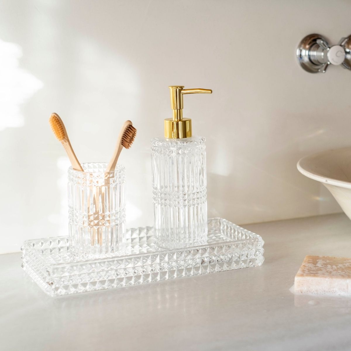 Bandeja de baño de cristal vintage