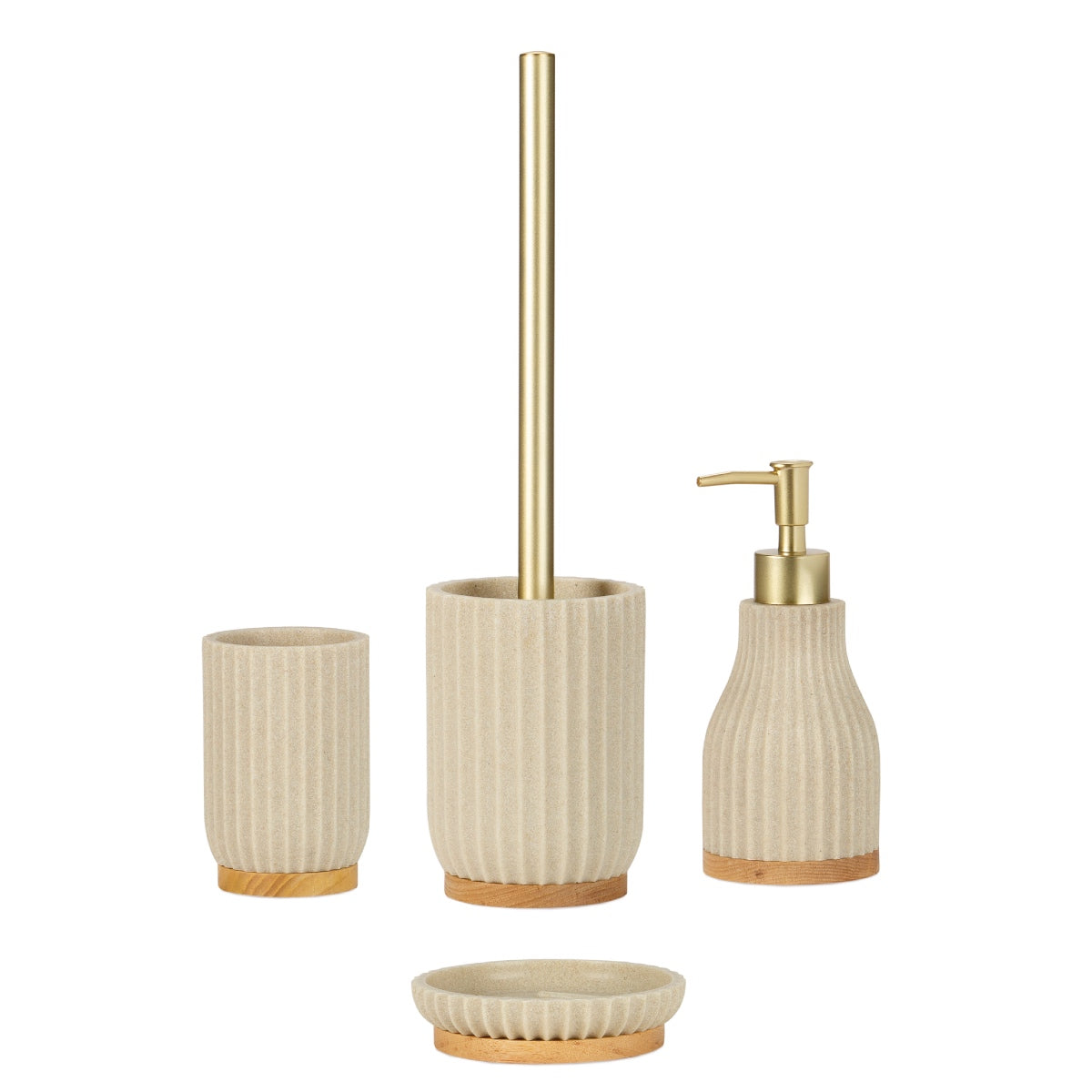 Portacepillos de baño moderno de madera y resina beige