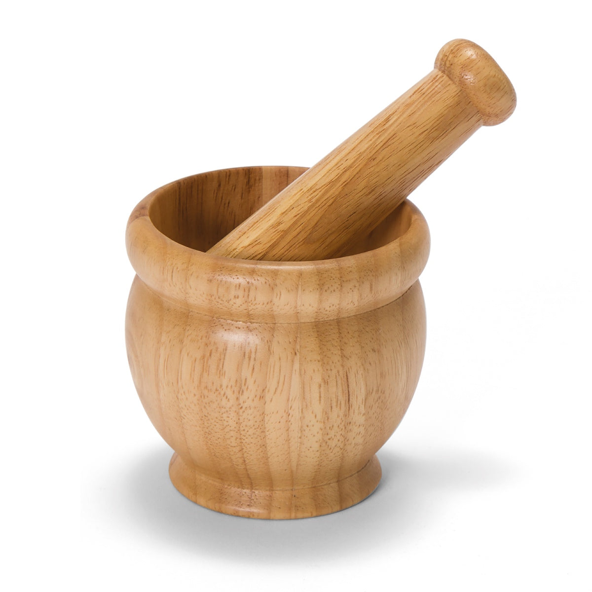 Mortero con mazo de madera marrón