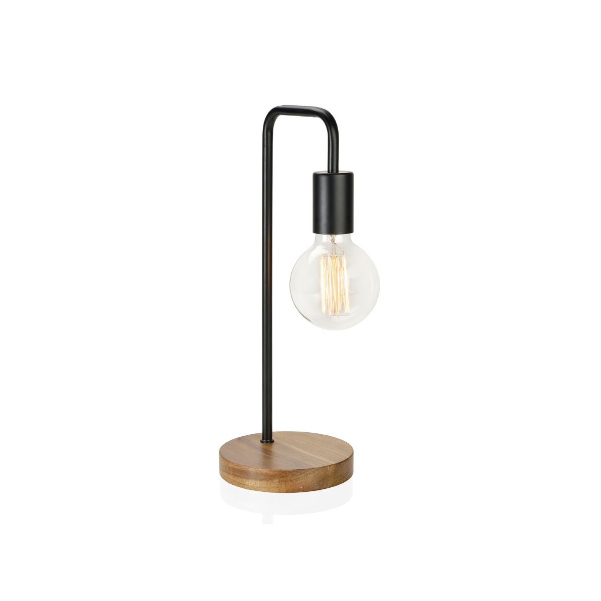 Lámpara de mesa industrial de metal y madera