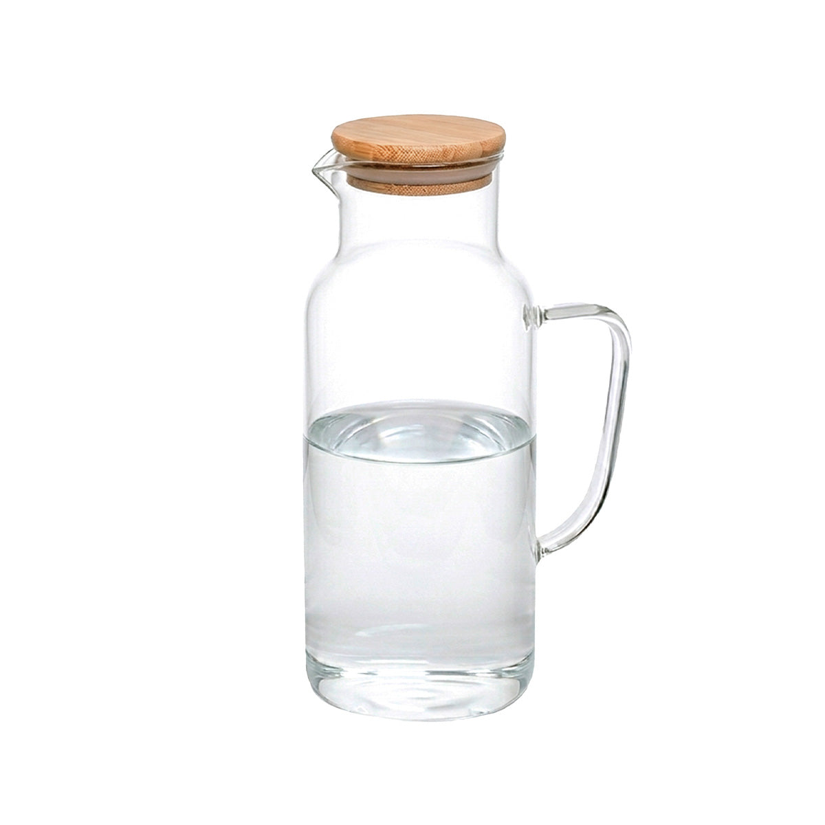 Jarra de cristal transparente con tapa de bambú y asa lateral