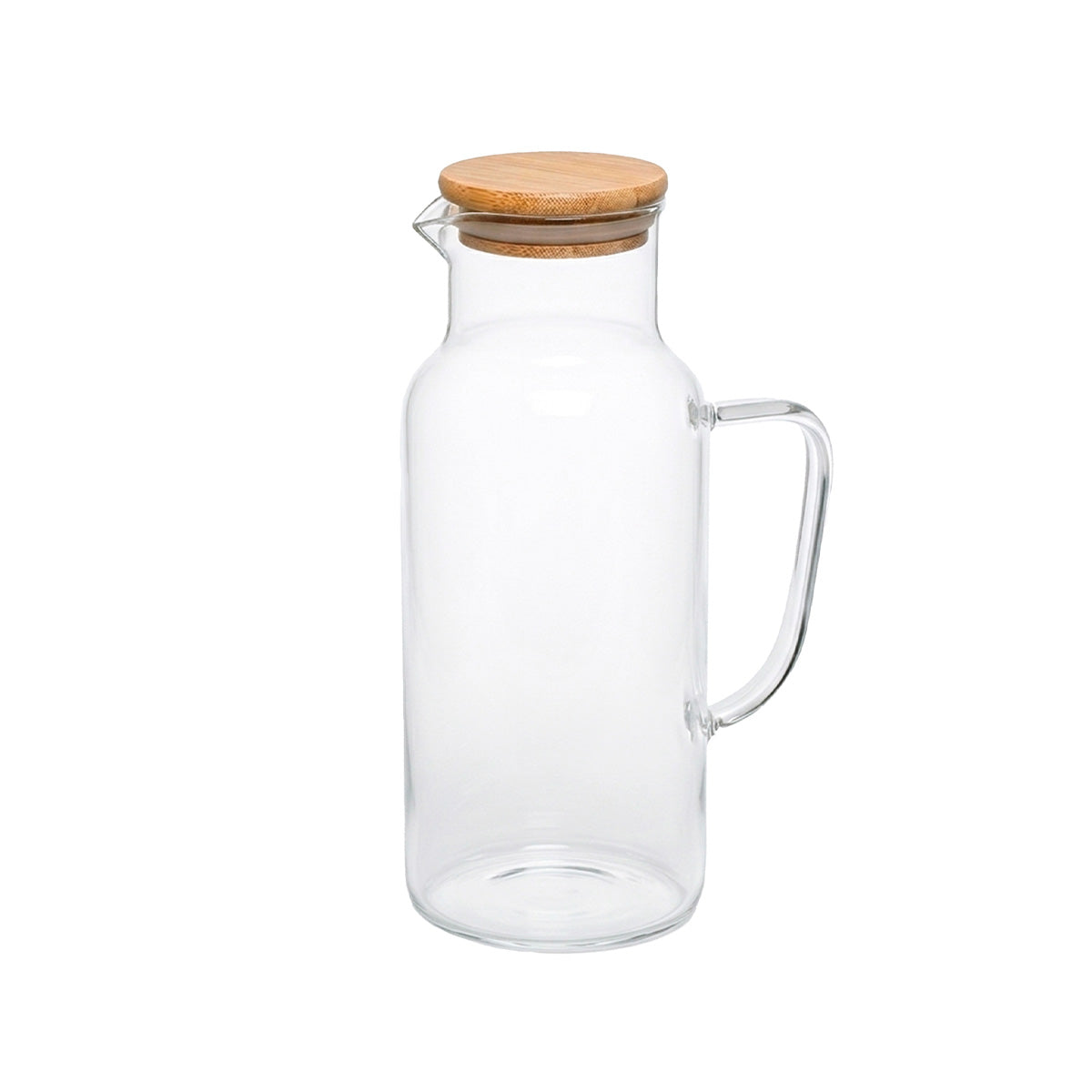 Jarra de cristal transparente con tapa de bambú y asa lateral