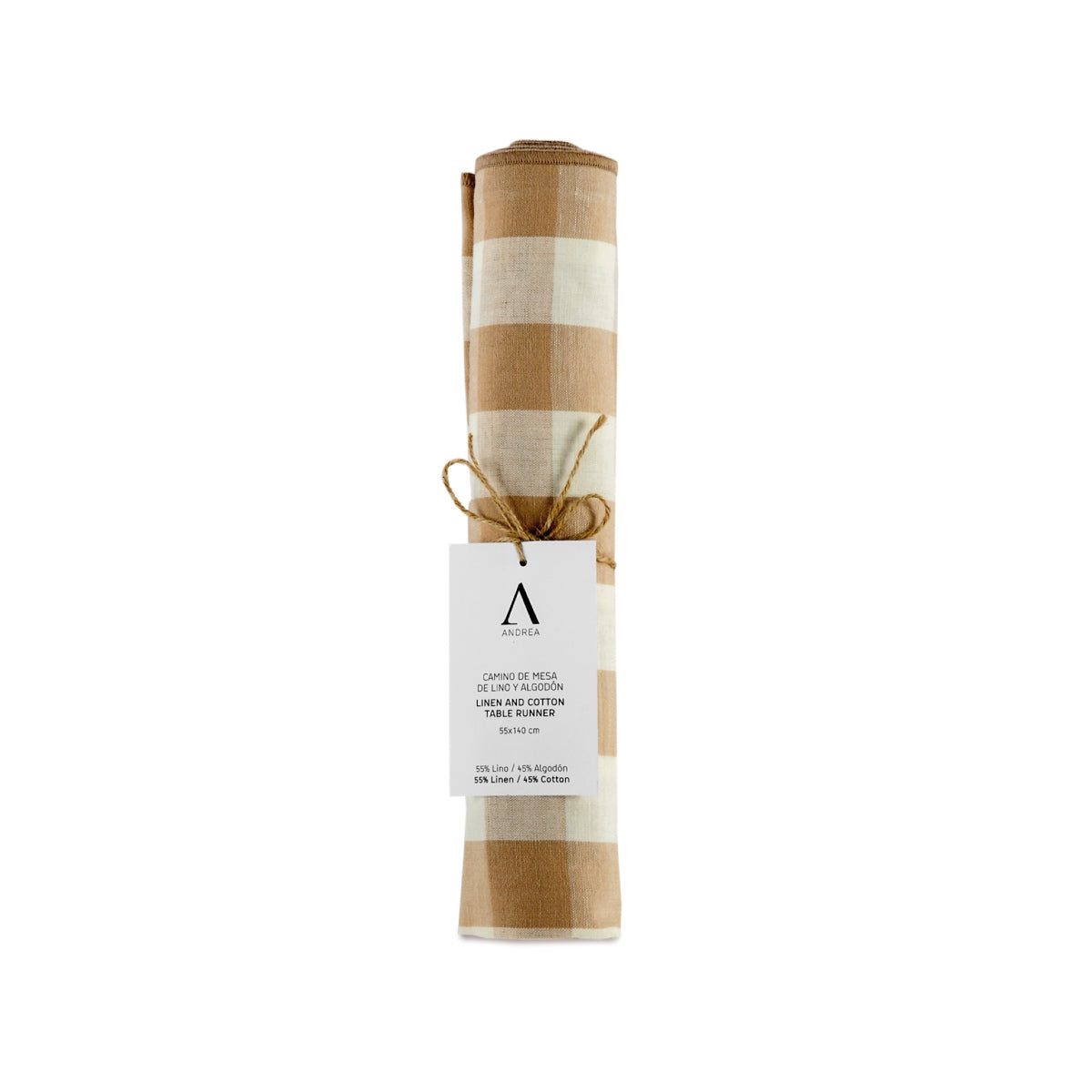 Camino de mesa beige de lino vichy