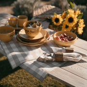 Mantel de mesa beige de lino vichy 200 cm