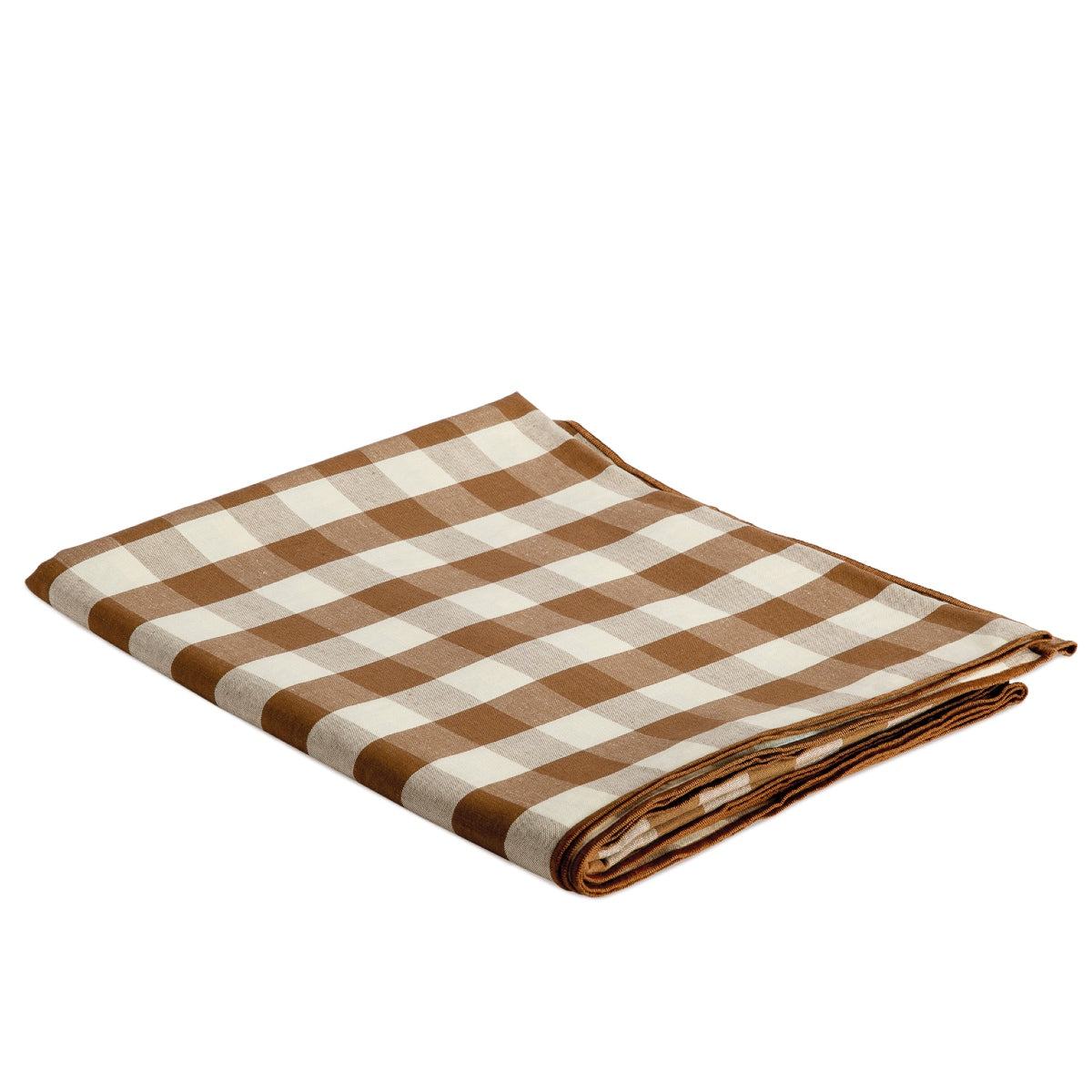 Mantel de mesa marrón de lino vichy 200 cm