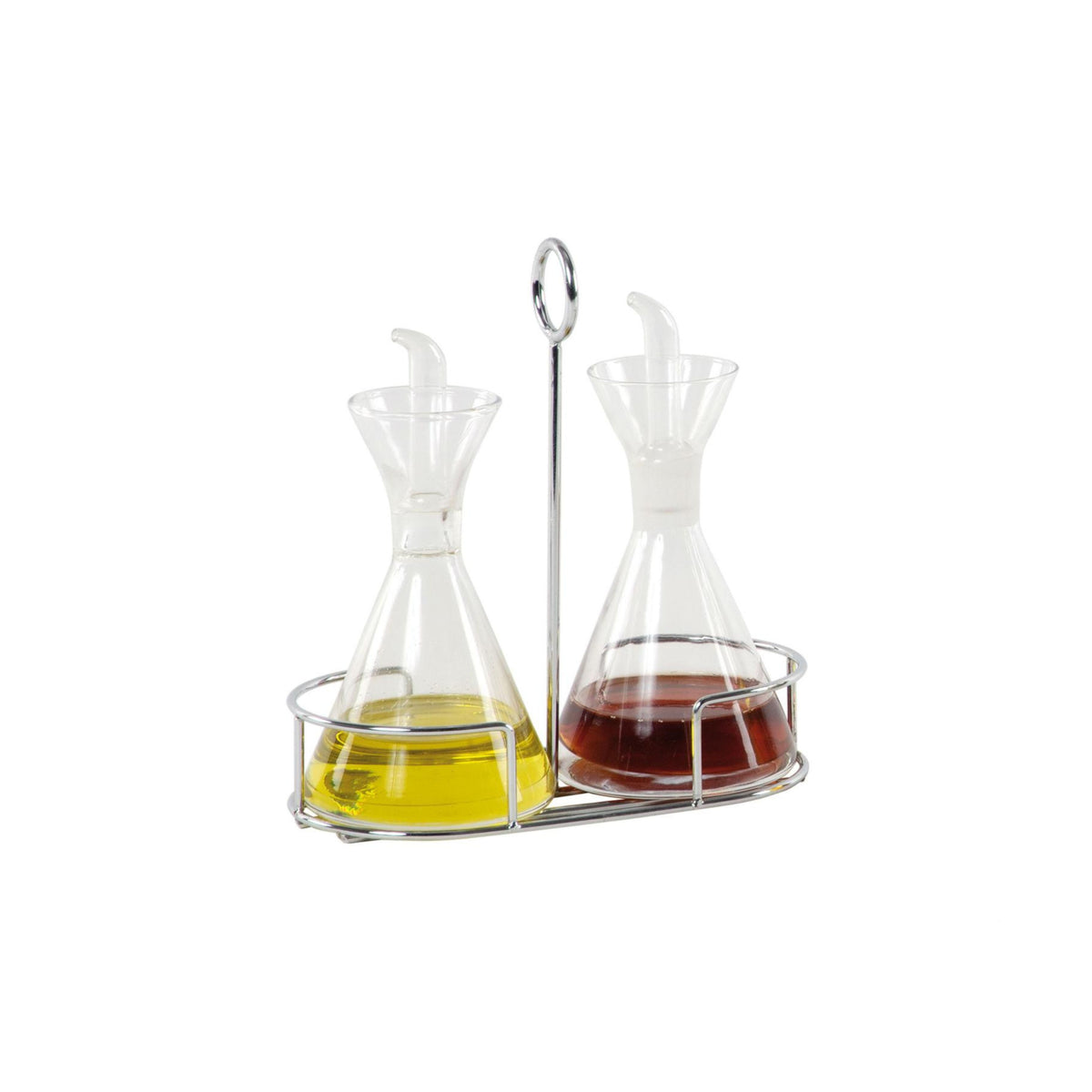 Aceitera vinagrera antigoteo con soporte de metal